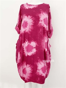 Batik pink kjole med lommer - Midi kjole