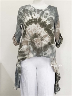 Gabriella batik hør kjole - Armygrøn hør kjole/Armygrøn hør tunika