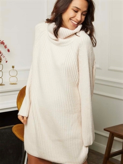 Beige sweaterkjole med høj hals