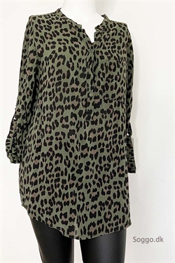 Bluse med leopard print - Hvid bluse i bomuld