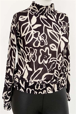 Bluse med turtleneck  - Mia turtleneck bluse sort beige