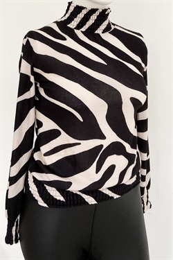 Bluse med turtleneck - Zebra turtleneck bluse sort / beige