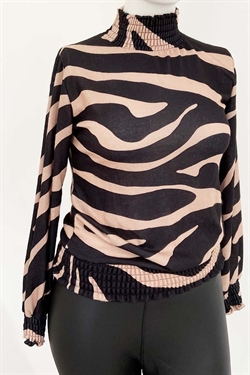 Bluse med turtleneck - Zebra turtleneck bluse sort / brun