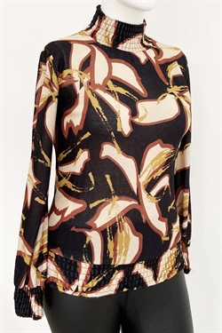 Bluse med turtleneck - Turtleneck bluse sort / brun