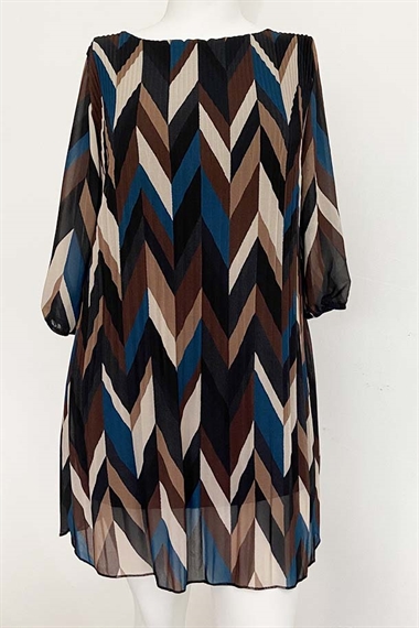Chiffon kjole med zebra print i  turkis / brun /sort