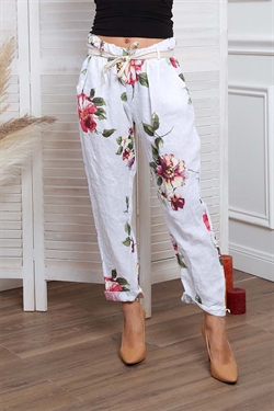 Hørbukser - Hvid hørbukser med blomster