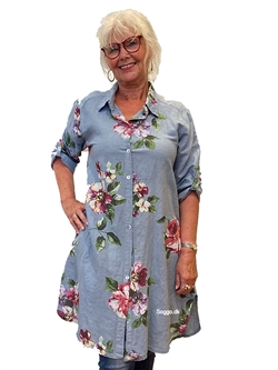 Hør Skjortekjole med lommer blå