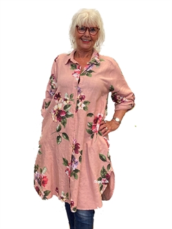 Hør/Lin Skjortekjole med lommer rosa