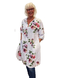 Hør/Lin Skjortekjole med lommer hvid