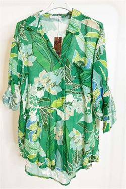 Malibu Hør skjorte med blomsterprint i grøn