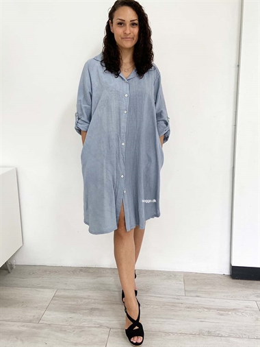 Natali Hør skjortekjole i Jeans blå