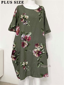 Armygrøn hørkjole i plus size - Plus size kjole armygrøn