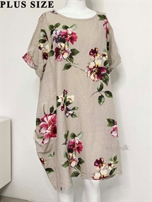 Beige Meghan hørkjole i plus size - Beige hørkjole