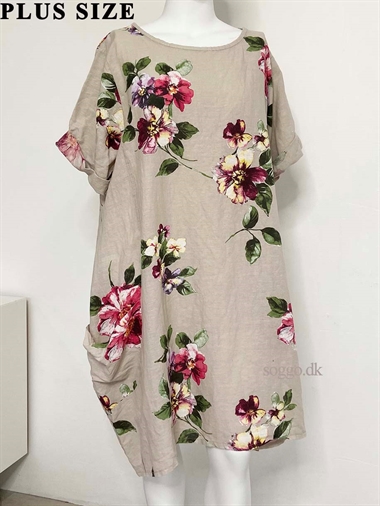 Beige Meghan hørkjole i plus size - Beige hørkjole