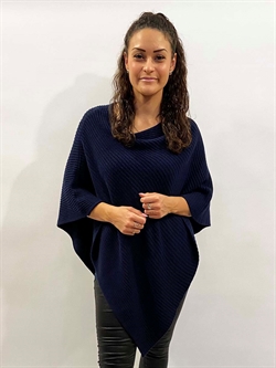 Mørkeblå Poncho Med Rib