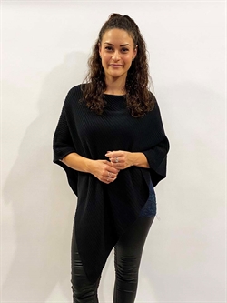 Sort Poncho med rib