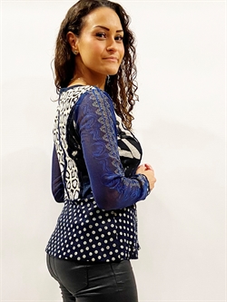 Rosi Cardigan i patchwork blå