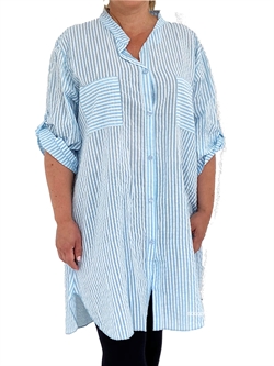 Plus Size Skjortekjole i lyseblå - Plus size skjorte lyseblå