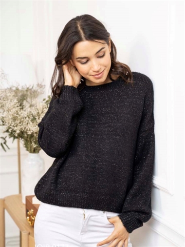Sort strikbluse med rund turtleneck
