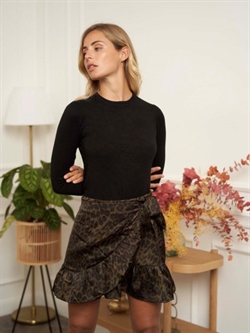 Kort nederdel med dyreprint. Brun/Army  hvid leopardprint